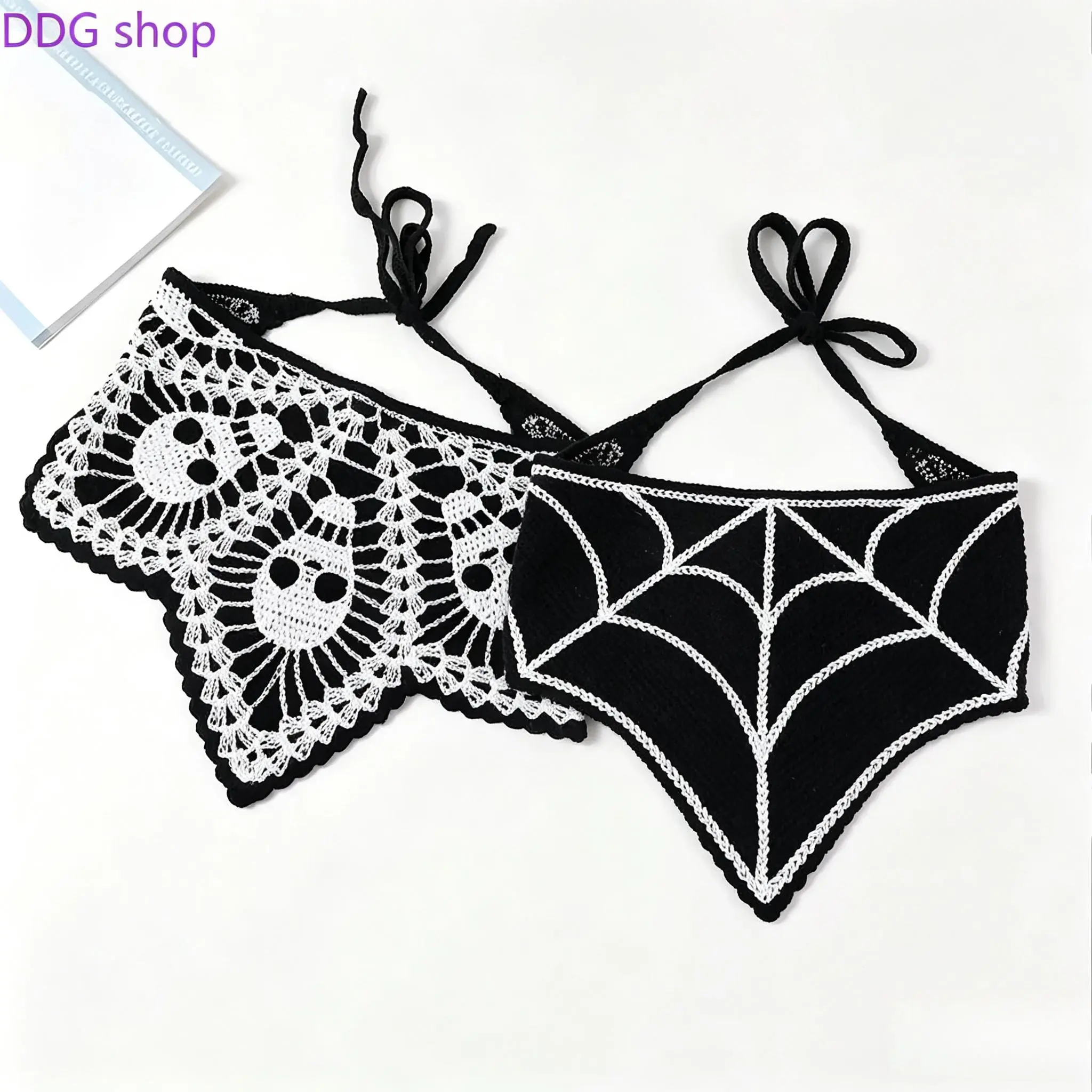 Boho Crochet Skull Hair Bandana, Cute Spooky Lace Triangle Headscarf, Halloween Hair Accessories for Daily Wear, Party, Holiday, Gothic Outfits