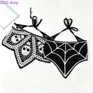 Boho Crochet Skull Hair Bandana, Cute Spooky Lace Triangle Headscarf, Halloween Hair Accessories for Daily Wear, Party, Holiday, Gothic Outfits