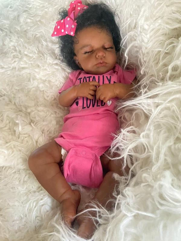 Reborn Baby Dolls Black Girl-20 Inch Realistic Newborn Baby Doll Weighted Soft Cloth Body Vinyl Limbs Doll African American Baby Dolls Reborn Toddler Dolls Birthday Toy for Kids Age 3+