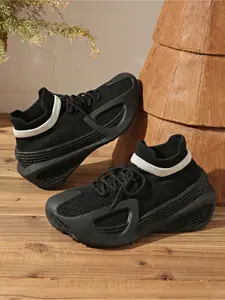 Women's High-Street Thick Sole Flyknit Dad Shoes, & Colorblock Sock-Like Sporty Sneakers, Anti-Slip Breathable Elevator Casual Shoes