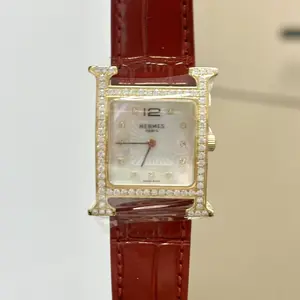 Hermes Vintage Quartz Gold Plated 26mm Custom White MOP Diamond MWT000618