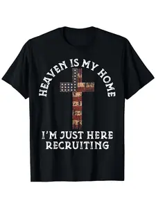 Men'S Christian Faith T-Shirt - My Home Is in Heaven - Religious Graphic Tee - Black with White Text - Soft And Breathable Crew Neck Shirt - Perfect for Church And Casual Wear - Free Shipping - Great for Christmas