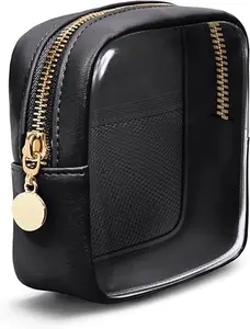 Clear Makeup Bag for Purse Mini Make up Bag Cute Cosmetic Pouch for Women with Slip-in Pockets Travel Toiletry Essentials Vegan Leather Organizer Pouch,Patent Pending