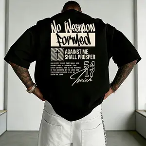 High-street style T-shirt with religious slogan back print, retro cross letter layout design, oversized loose fit, comfortable breathable pure cotton fabric, trendy individual men’s short-sleeve top, versatile casual everyday shirt