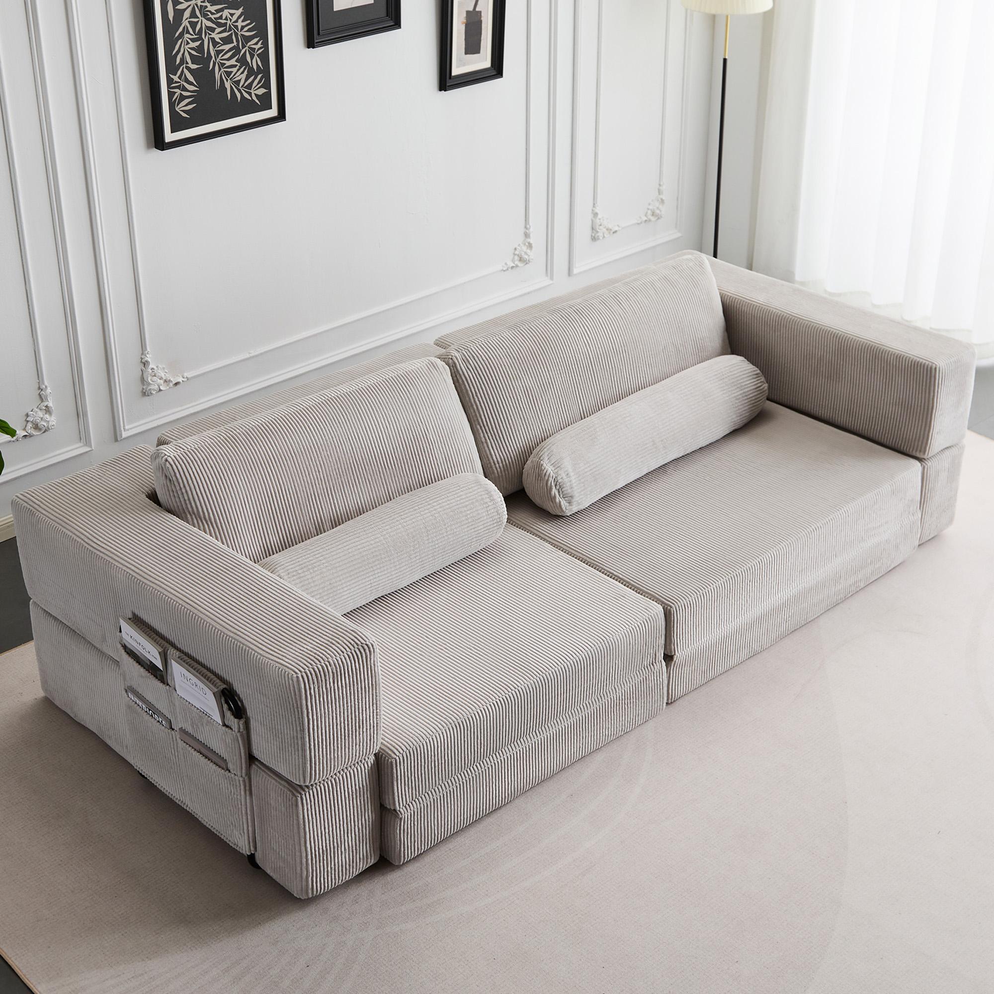 QAK 107'' Oversized Foldable Castle Sofa Modular PlayCouch for Living Room & Bedroom Instant Expansion Comfortable & Creative Design Furniture Seater