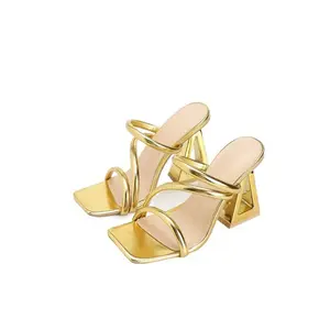 WomenFashionElegantPointedSquareToeAsymmetricHeelSlip-OnPumps,ComfortableForCommuting,PartyAndEverydayWear,ElongatingLegs,goldheelsbirthdayheelsstrappyheels