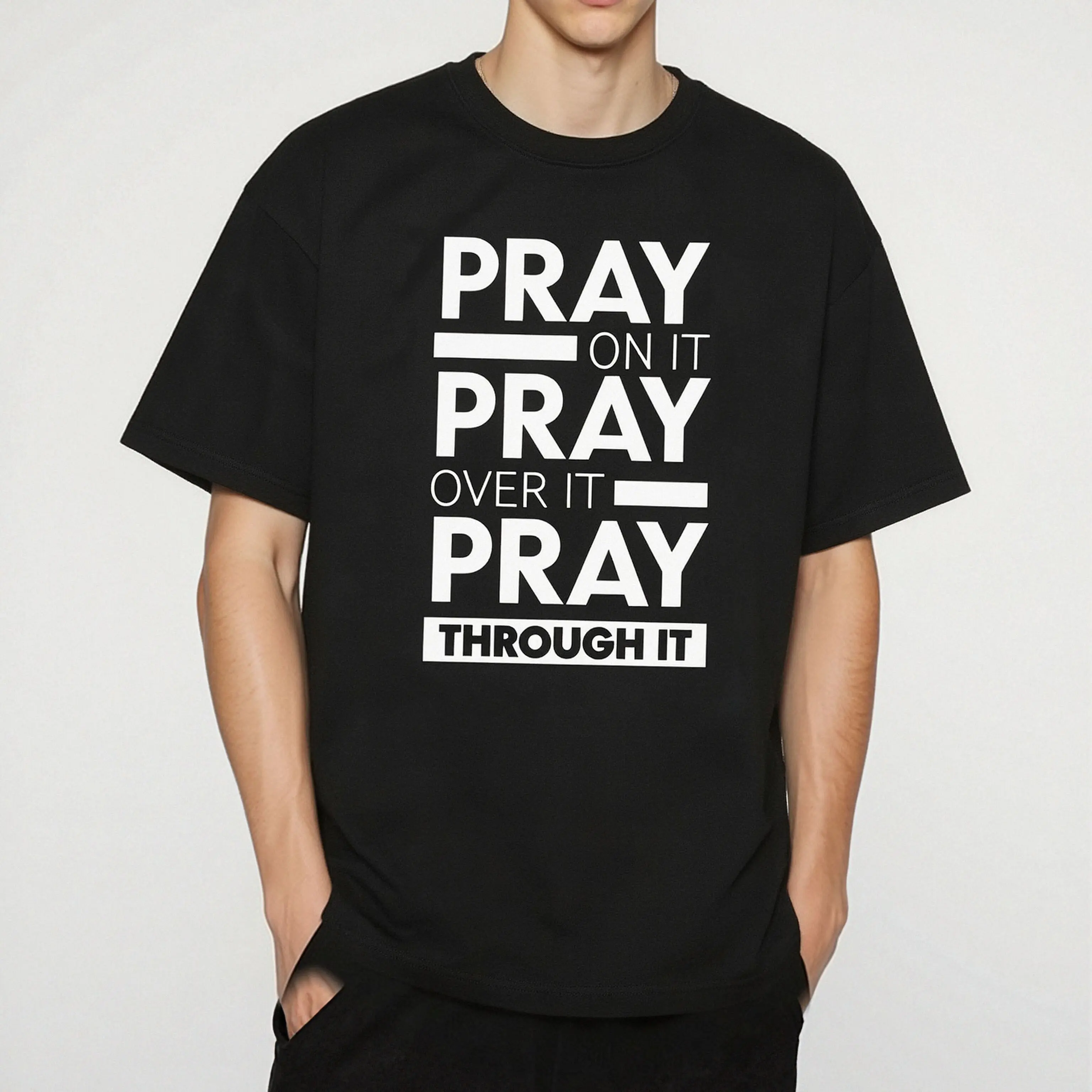 Men's Streetwear Christian Inspirational Print Short Sleeve Tee - Crew Neck, Soft Skin-Friendly Casual Fit Basic Top, Denim Cargo Compatible, All Seasons Menswear