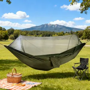 Camping hammock for 2 people, equipped with a net, tent, tree strap, heavy-duty waterproof and lightweight nylon portable hammock, used for hiking, outdoor travel, beach, backyard