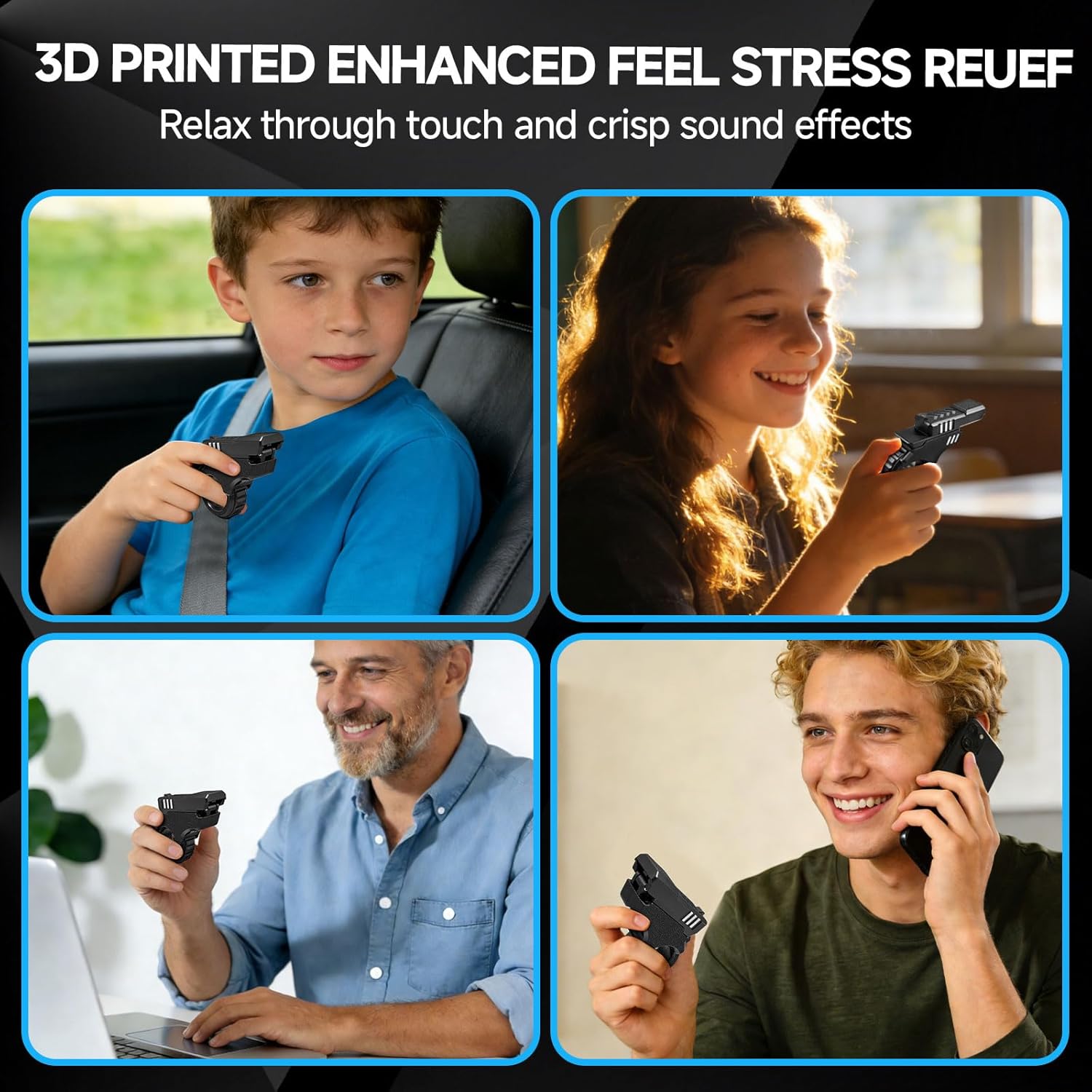 Multifunctional Fidget Gun Fidget Toys Adults Fidget Slider for Adults Stress Relief ADHD/ADD/Autism Cool Gadgets Toys-Black