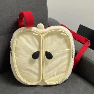 Red Apple Backpack Y2K Plush Itabag Kawaii Versatile Pear Shoulder Bag Large Capacity Student Contrast Zipper Back To School Bag