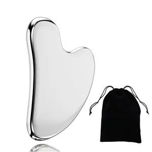 304 Stainless Steel Scraper Facial Massage Gua Sha Facial Tools Guasha for Face Metal Gua Sha Skin Massage Guasha Rejuvenating Beauty Tool for Body Eyes Neck Massager with Travel Pouch Skin Care Gifts