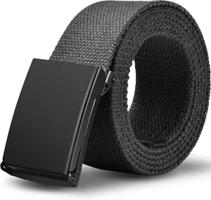 Mens Belt,Work Belts for Men,Holeless Adjustable Golf Casual Dress Belts for Men,Black Web Canvas Cloth Fabric Belt