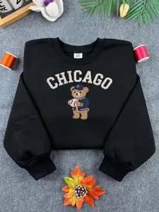 Cute Bear Baseball Sweatshirt Vintage City Style Crewneck, Cozy Oversized Pullover, Casual Streetwear Gift