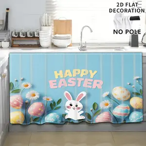 2D Flat Print 1pc,Easter Bunny and Eggs,Kitchen Utensil Print Curtain-Translucent Rod Pocket Design, Machine Washable Contemporary Art Decor for Kitchen,Living Room,Light Filtering Privacy,Light Filtering Drapes