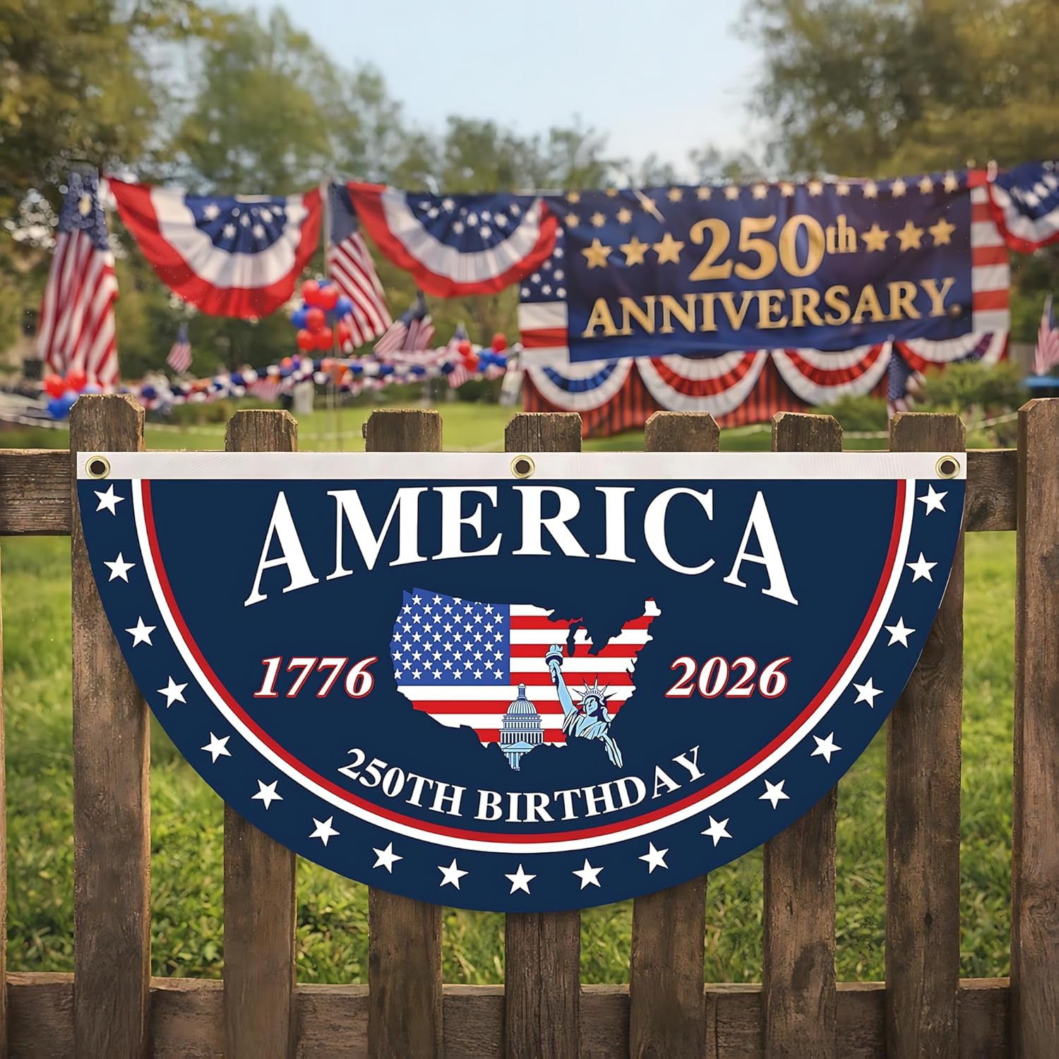 America 250th Birthday Semicircular Flag Banner 1776–2026 Patriotic Bunting, USA Independence Day Porch Decor Flag, Fourth Of July Patriotic Half Fan Flag Decoration For Porch Fence Yard America 250th Birthday Semicircular Flag Banner 1776–2026 Patriotic Bunting, USA Independence Day Porch Decor Flag, Fourth Of July Patriotic Half Fan Flag Decoration For Porch Fence Yard
