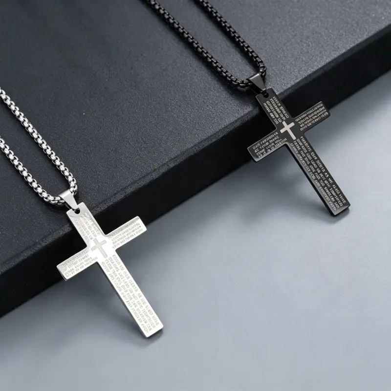 Statement Cross Necklace with Full Surface Engraving, Trend Fashion Pendant Accessory, Durable Jewelry for Daily Styling and Gift Giving