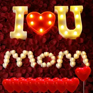 Mother's Day Surprise Kit!, I Love U Sign with 24Pcs Flameless Candles 1000Pcs Red Fake Rose Petals 30Pcs Red Balloons for Valentine's Day Mother's Day Wedding Proposal Romantic Night Set Kit