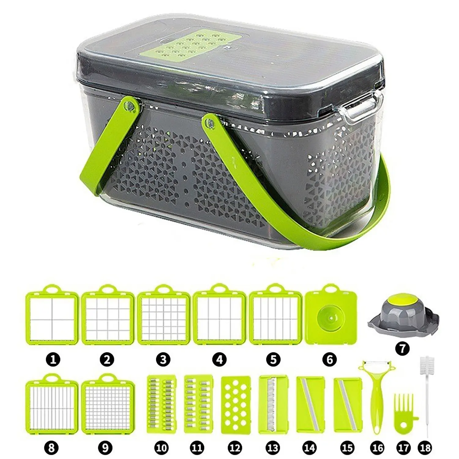 Handheld Multi-Functional Vegetable Cutter, 18-In-1 Kitchen Tool, Slicer, Dicer, Grater, Perfect for Chopping, Slicing, and Grating