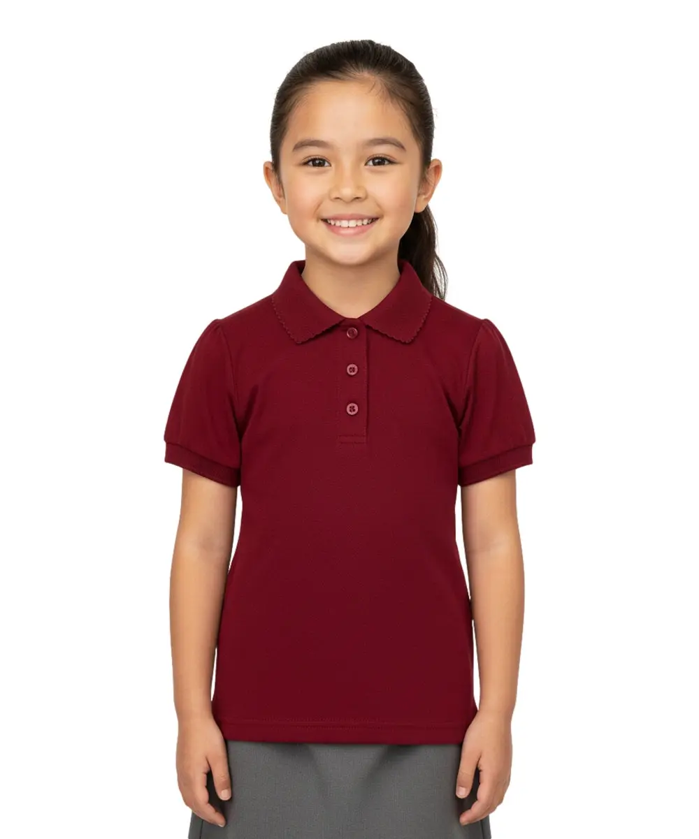 UNIK Girl's High-Quality Soft Short-Sleeve Uniform Polo Shirt, Child Size Girls' Polo Shirts, Burgundy, 5-18, GSU01