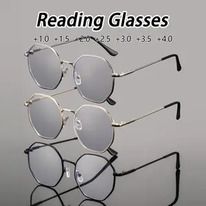 Men's Metal Geometric Multifaceted Reading Glasses, Stylish Lightweight Fashion Eyewear, Compact and Versatile Design