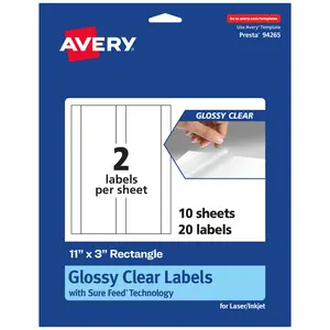 Avery Glossy Clear Rectangle Labels, 11" x 3"