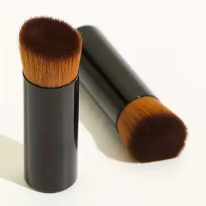 Liquid Foundation Brush Aluminum Tube Flat Top Slant Head Loose Powder Foundation Makeup Brush With Short Handle