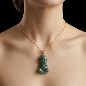 Green Jade Buddha Pendant- Hand-Carved Jade