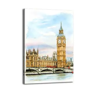 Vintage Poster Architecture London Big Ben Poster Decorative Painting Canvas Wall Art Picture Print Modern Family Bedroom Decor