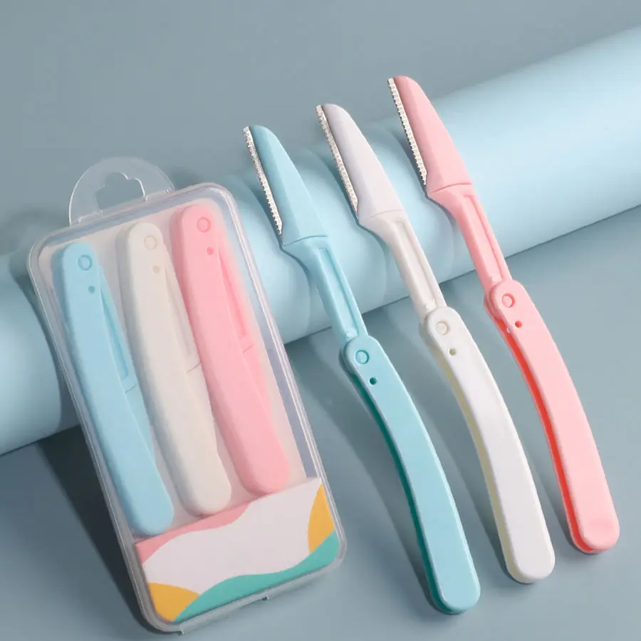 3-Piece Eyebrow Razor Set, Stainless Steel Blades, Safe Micro-Blading Tool, Home Bathroom Living Room Use, Portable Eyebrow Trimmer, Makeup Tools Set, Beauty Equipment