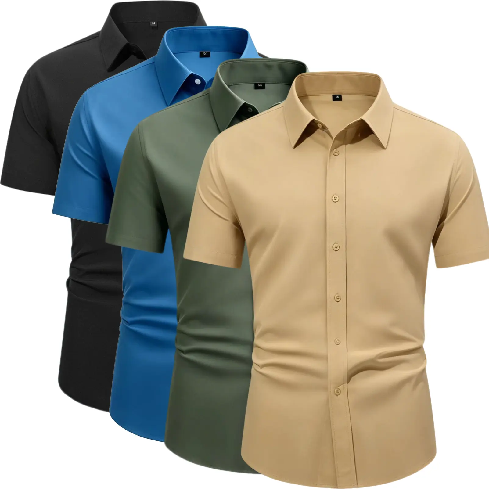 Men’s 4-Pack Slim Fit Short Sleeve Button-Down Dress Shirts, Wrinkle-Resistant Stretch Solid Casual Business Shirts for Daily Office Vacation Wear