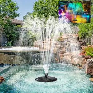 POPOSOAP Floating Pond Fountain with RGB LED Lights, 660GPH Pond Pump 30Ft Cable Length with 3 Modes Sprinkler & 65.6Ft Mooring Line, Floating Fountain for Outdoor Pond