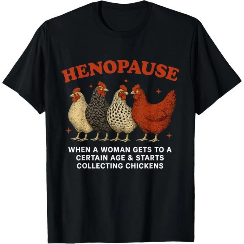 Men's Casual Round Neck Short-Sleeve T-Shirt - Funny Menopause Pun Vintage Hens Graphic, Chicken Lover Wordplay Menswear Sports Top (No Box Included), Shortsleeve, Tshirt