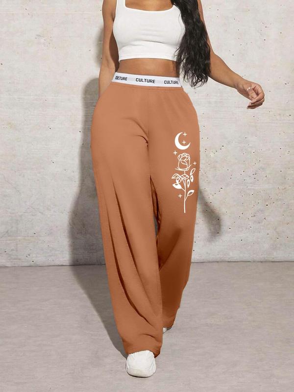Women's Floral Print Pocket Wide Leg Sweatpants, Casual Comfy Trousers for Daily Wear, Ladies Bottoms for All Seasons Women's Floral Print Pocket Wide Leg Sweatpants, Casual Comfy Trousers for Daily Wear, Ladies Bottoms for All Seasons