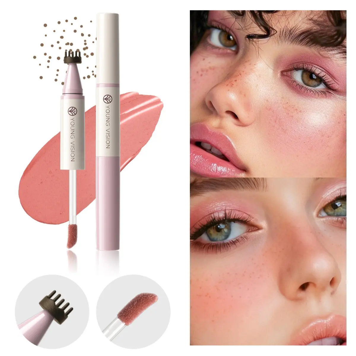 YOUNG VISION Blush & Freckle Dual-Use Cheek Makeup Duo Liquid Pen, Natural Color, Easy Blend, Daily Outing Makeup, Gentle Atmosphere, Liquid Form