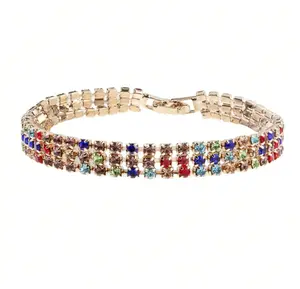 Colorful Cubic Zirconia Tennis Bracelet, Y2K Rainbow Jewelry#TennisBracelet #RainbowJewelry #CZJewelry #GoldBracelet #MulticolorBracelet