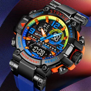 Men's Colorful Punk Style Quartz Watch, Functional Waterproof Dual Display Wristwatch, TrendyFashion Sport Watch,wristwatch multifunctional summervibes 8025