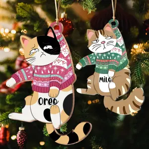 [NEW] Personalized Cat Christmas 2D Wood Ornament, Custom Hanging Cats Ornament, Cat Mom Gifts, Gift For Cat Lovers
