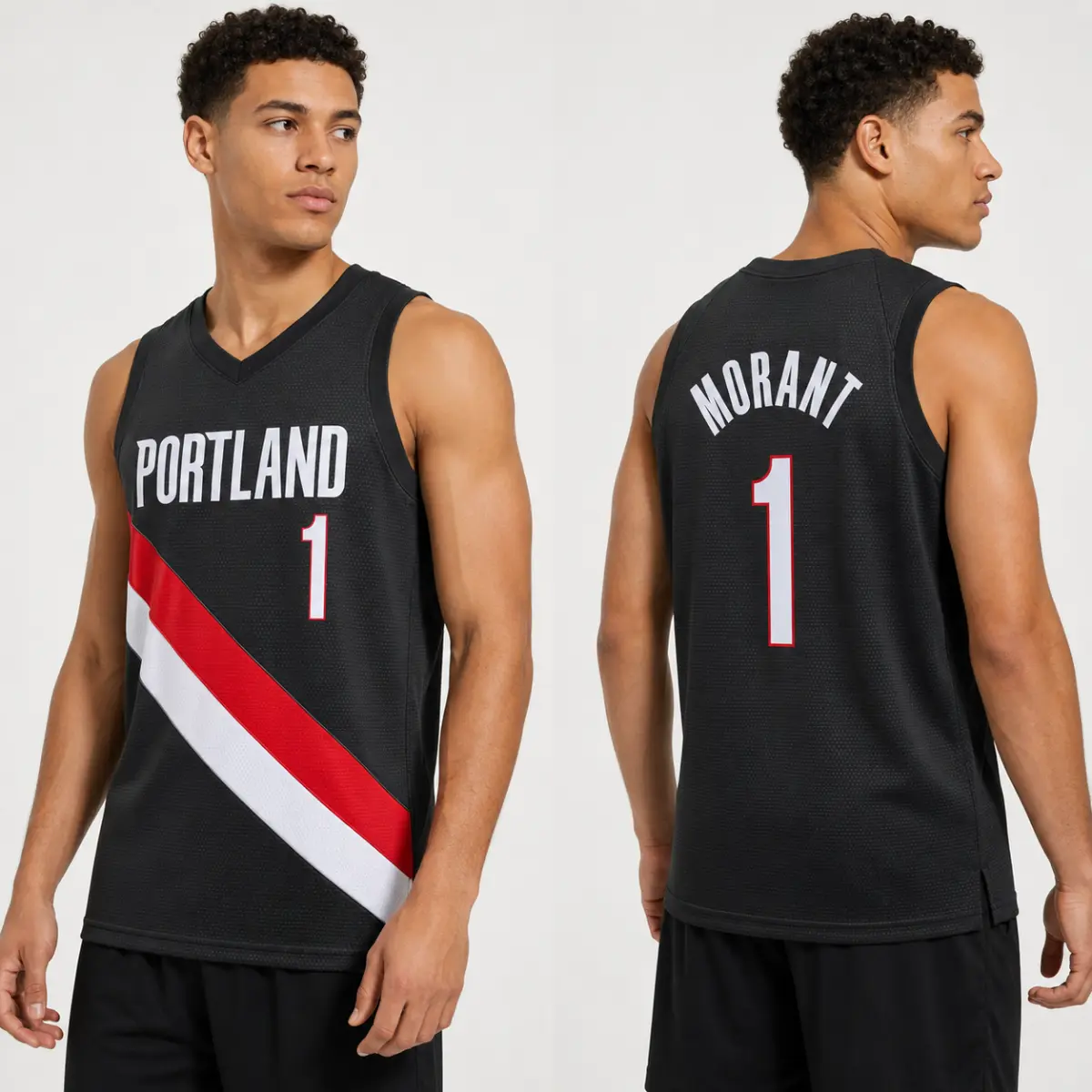 Black P0rtland Inspired Number 1 Basketball Jersey M0rant Style Sleeveless Mesh Sports Top Unisex Fan Gift