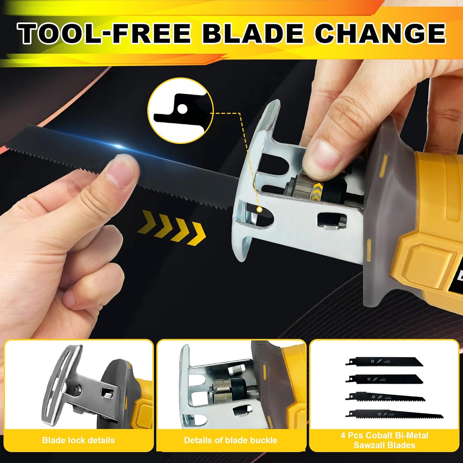 Cordless Reciprocating Saw, Portable  Cutting Electric Saw Variable-speed Wooden Metal PVC Cutting Electric saw +8 Saw Blades