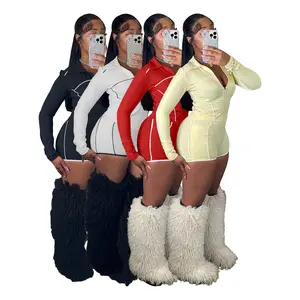 European and American fashion women's slim-fit zippered long-sleeve thumb-hole top and shorts two-piece sports suit