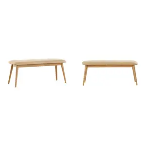 Nature Finish Beige Fabric Bench