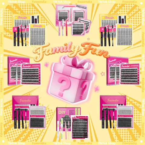 Fowendia Mystery Lash Kit - 4 Surprise D Curl Cluster Lashes, Random Delivery No Style Selection, Beginner-Friendly Cosmetic Makeup DIY Gift Set for Home Use