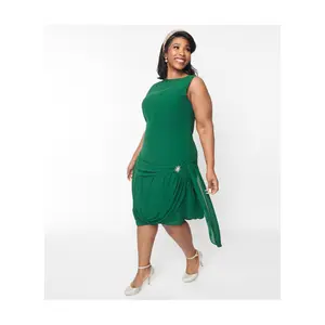 Unique Vintage 1920s Emerald Green Draped Flapper Dress