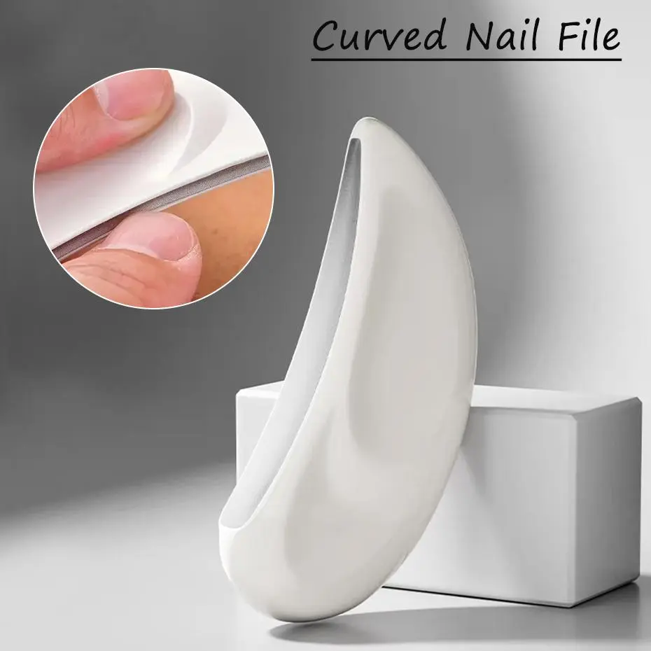 2pcs White Green Half Moon Curved Nail File Professional for Manicure and Pedicure Buffs and Smooths Manicure Supplies Tools