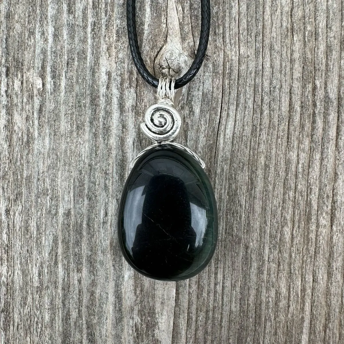 Blue Tigers Eye Necklace for Quiet and Finding Peace. Swirl to Signigy Consciousness.