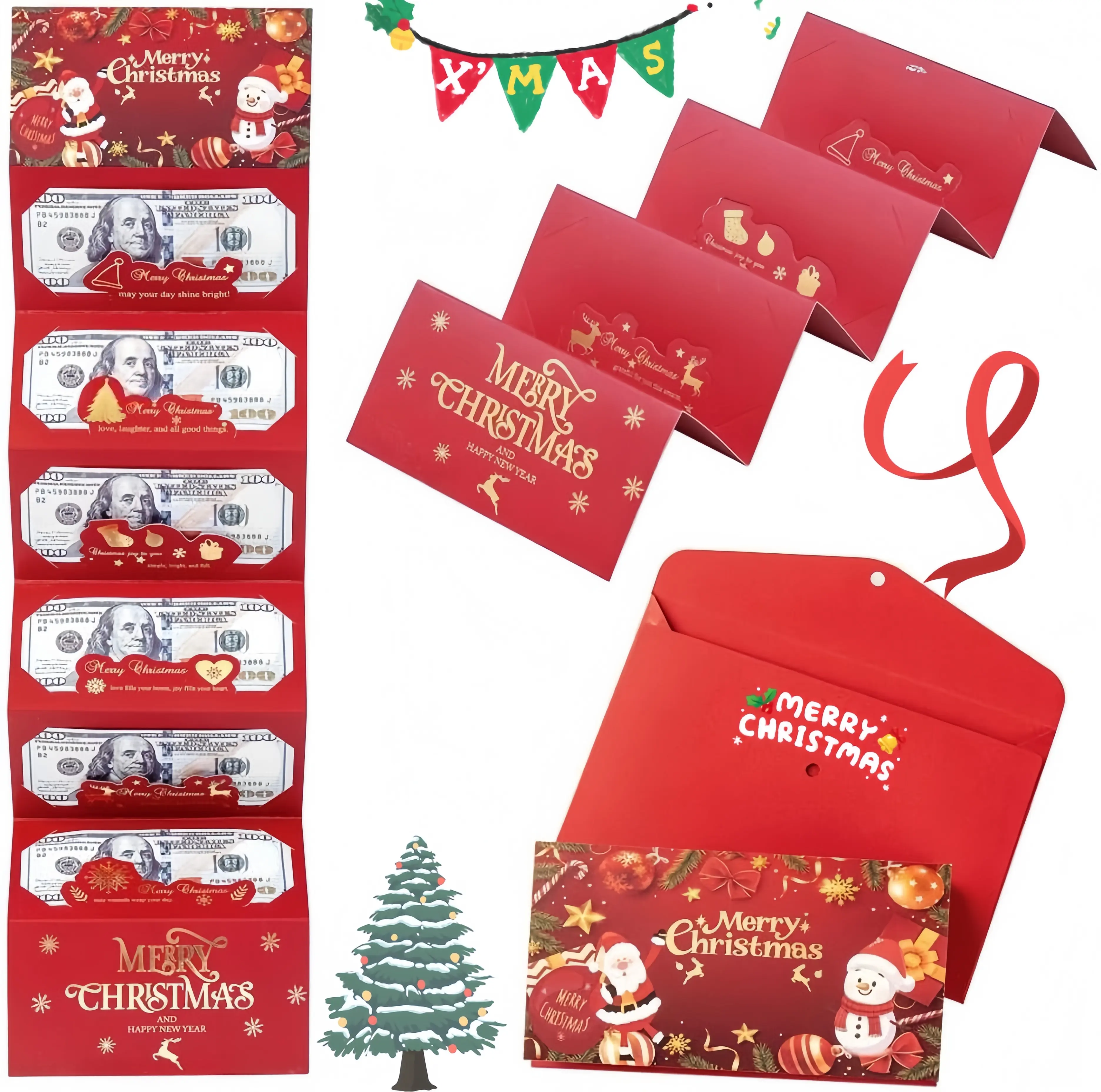 4Pcs-Christmas Money Holders for Cash,Christmas Cash Gift with Envelopes 6 Slots,Surprise Money Envelopes Xmas Gift Card For Men Women Girls Boys for Anniversary Holiday Xmas Party Supplies,Surprise Money Clip,Creative Cash Gift Wallet