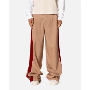 MNML Pinstripe Velvet Trim Pants Tan