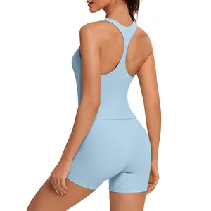 OMKAGI Workout Sets for Women Cute Square Neck Tank Tops Booty Biker Shorts Outfits