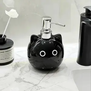 Creative Design Round Eye Cat Ceramic Lotion Bottle, Decorative Practical Household Item, Great Holiday Gift, Bathroom Accessory, Bathroom Decoration Accessories, Bathroom Essentials Accessories, Bathroom Decor Supplies, 1 Count