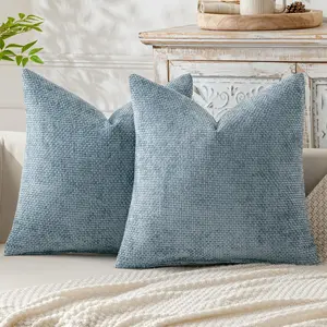 Pack of 2 Couch Throw Pillow Covers 20x20 Inch Smoke Blue Boho Decorative Pillow Covers Soft Farmhouse Cushion Covers for Home Decor Bed Sofa Living Room